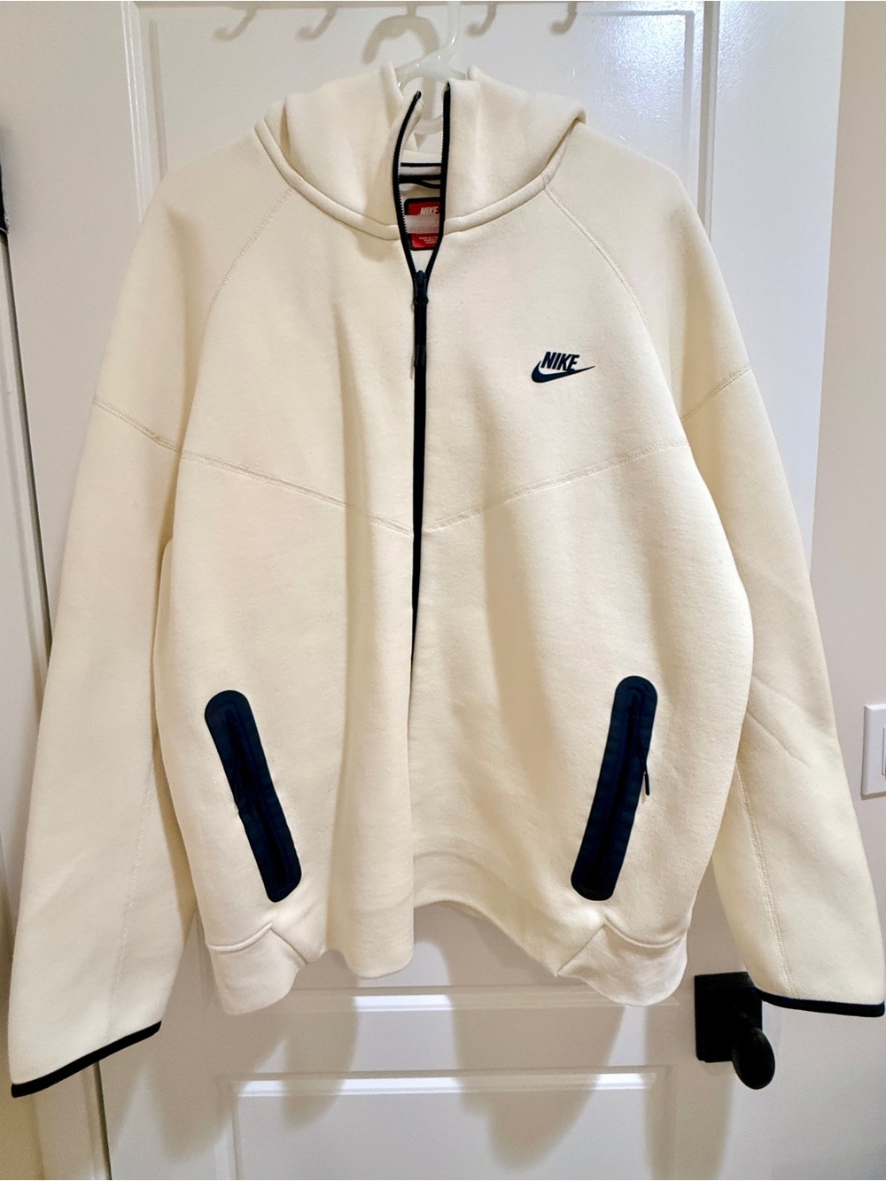 Nike Tech Men’s Cream Hoodie with Black Trim and Zip